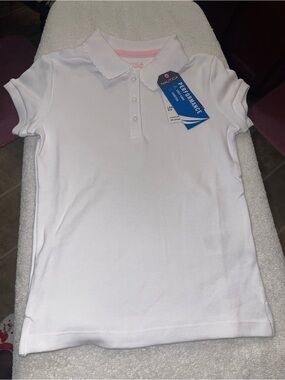 Nautica Girls White Performance Polo with Scalloped Collar